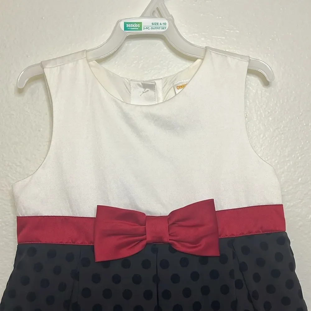 Gymboree Size 6 Special Occasions Black White Red Bow Polka Dot Dress Holiday